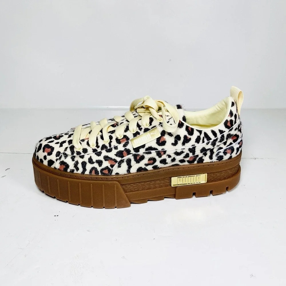 PUMA Mayze Platform Sneakers Women's Size 7.5 Leopard Calf Hair 6382910-01 NIB